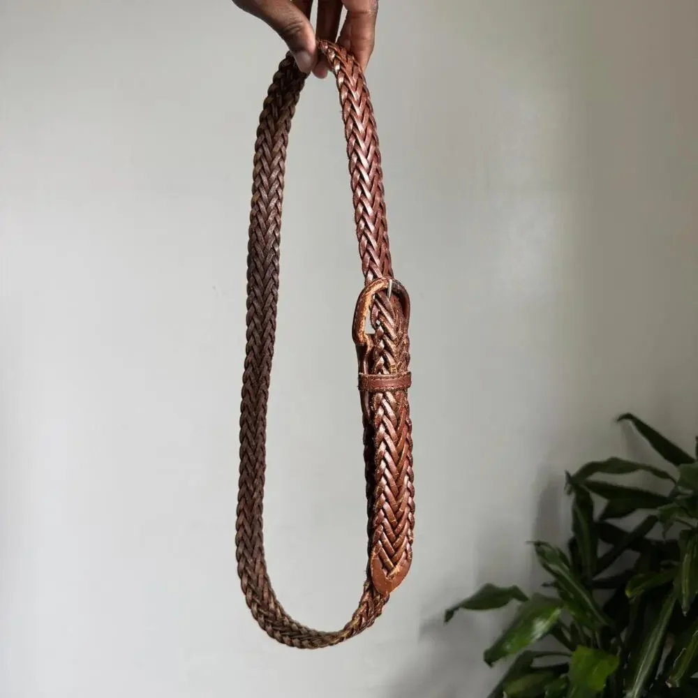 Vintage boho‎ Braided brown minimalist preppy leather belt size 36